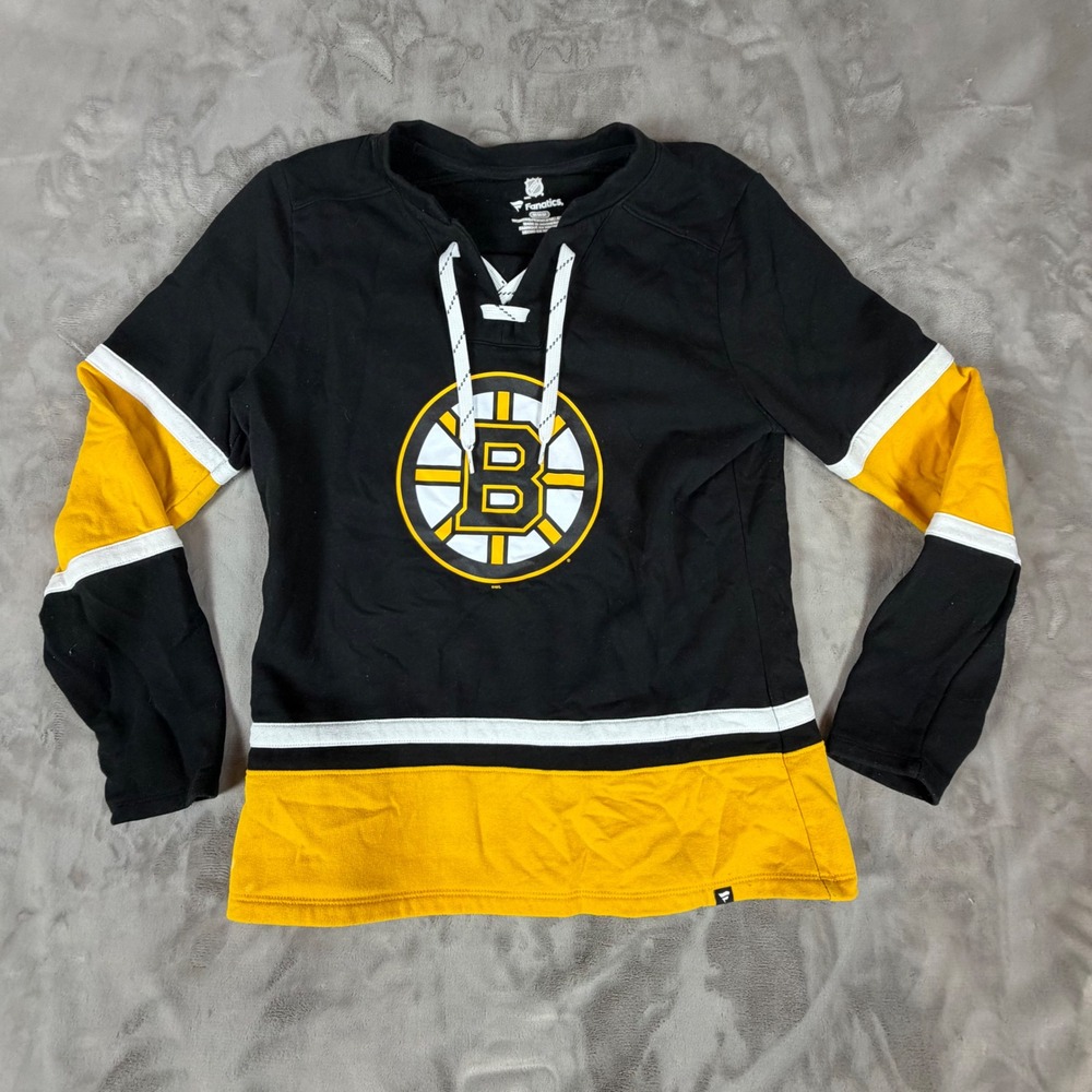 Fanatics NHL Boston Bruins Womens Medium Lace Up Long Sleeve Jersey Shirt Black